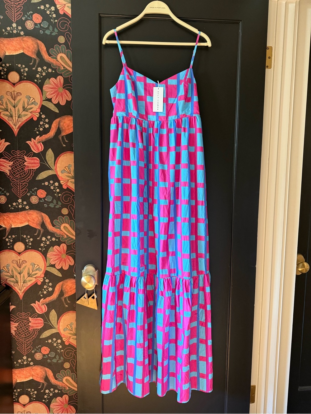 NWT Baltic Born Rita Maxi Dress Large Pink Blue Check Long Summer Sundress New - Picture 2 of 10